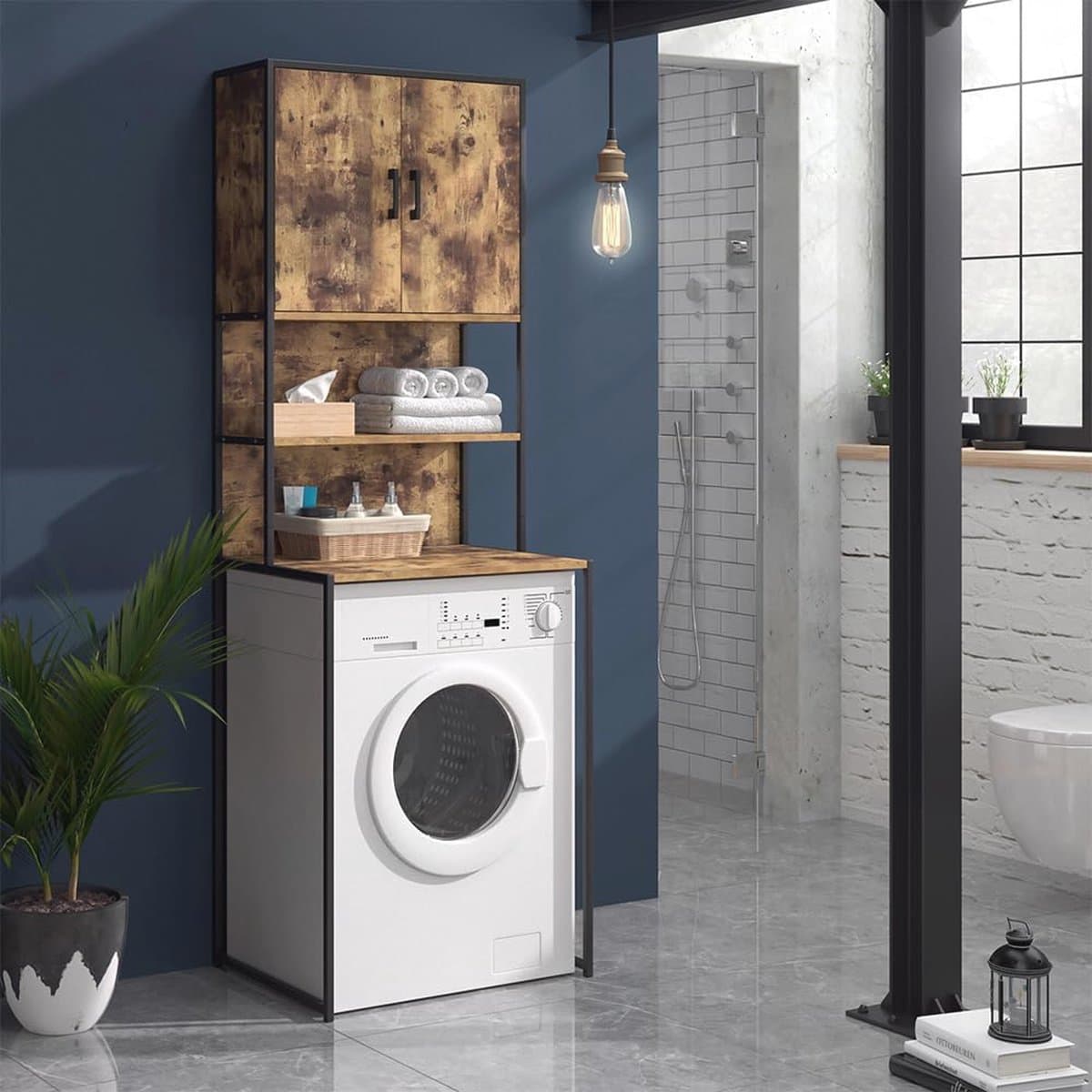 Bovenbouwkast voor wasmachine en toiletkast - Badkameropbergkast met planken en ruimtebesparing — afbeelding 1
