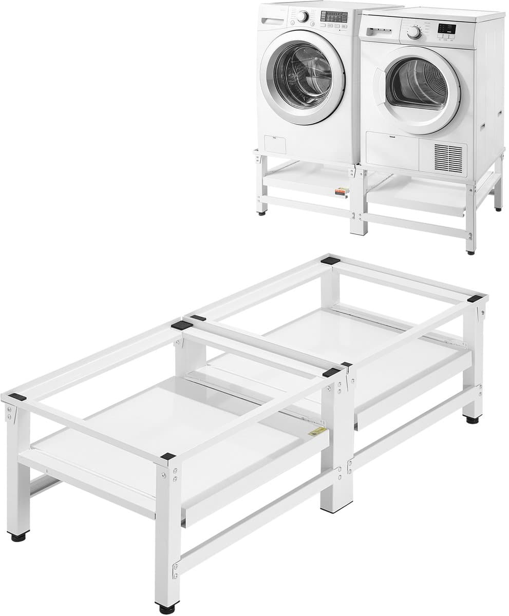 Wasmachineverhoger 355 mm Hoog, Onderstel met Uitschuifbaar Schap, Belastbaar tot 318 Kg, Antislipvoetjes, Geschikt voor Wasdroger, Sokkel, Universeel Compatibel, Wit, 2-Pack — afbeelding 1
