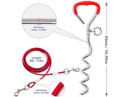SnelShoppen - Rode Spiral Anchor 40 cm met 5 mm x 3 m Stalen Kabel Grondanker voor Honden, 80 kg Trekvermogen, Perfect voor Camping, Tuin en Reisacces