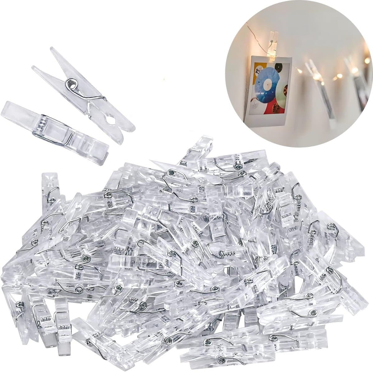 Wasknijpers, 100 stuks, transparante mini-wasknijpers, decoratieve klemmen voor knutselprojecten, foto's om op te hangen, foto's, scrapbooking, 3,5 cm — afbeelding 1