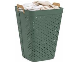 5Five zeer ruime wasmand Kolos - groen - 74 liter - 44 x 64 cm - kunststof - wasbox - mand voor wasgoed - badkamer - met handvatten