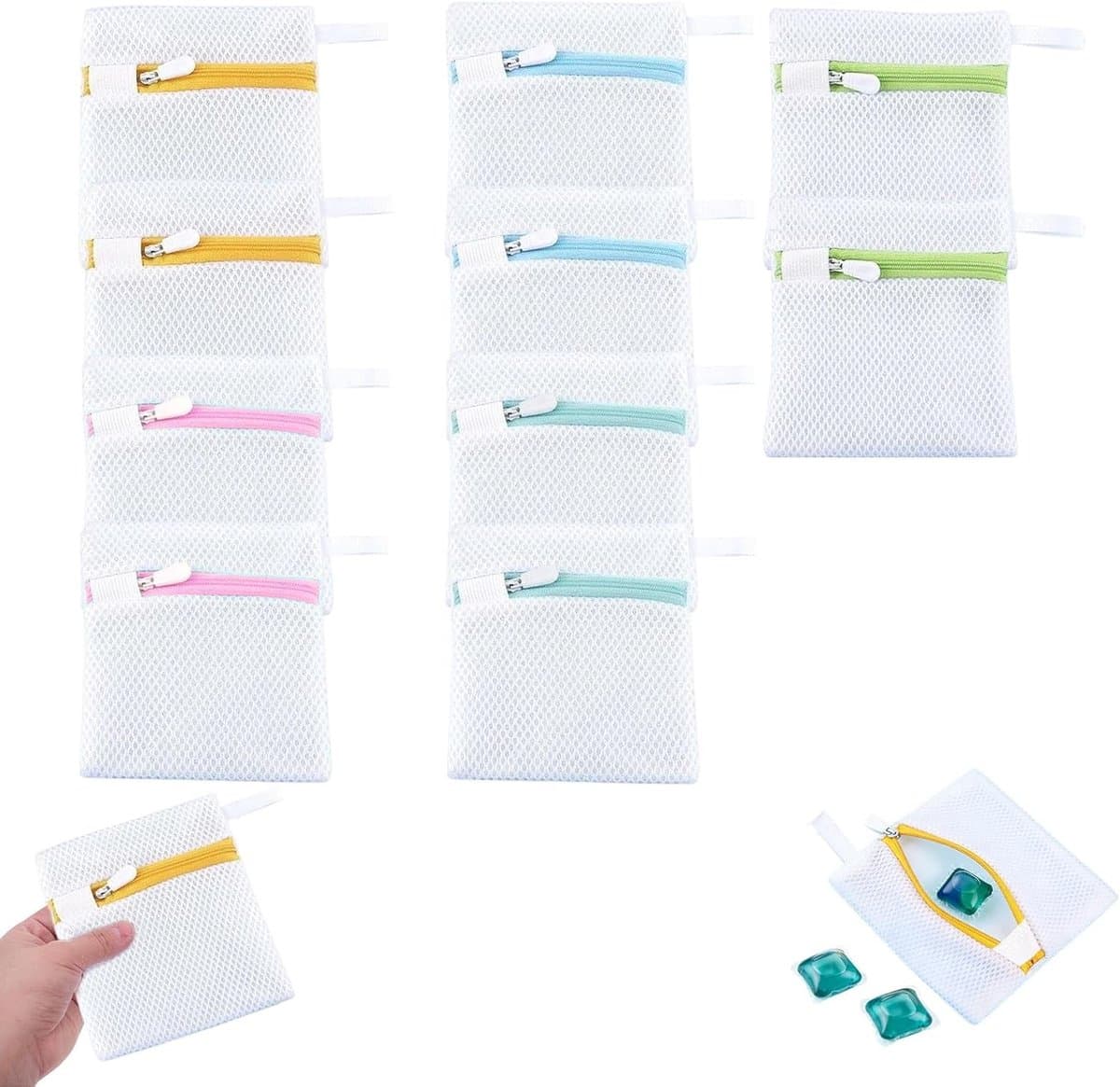 Kleine Waszakken voor Wasmachine, 13 x 12 cm, Ideaal voor Sokken, Lingerie en Reizen, Met Honingraatstructuur en Verborgen Rits, Handige Was Organizer — afbeelding 1