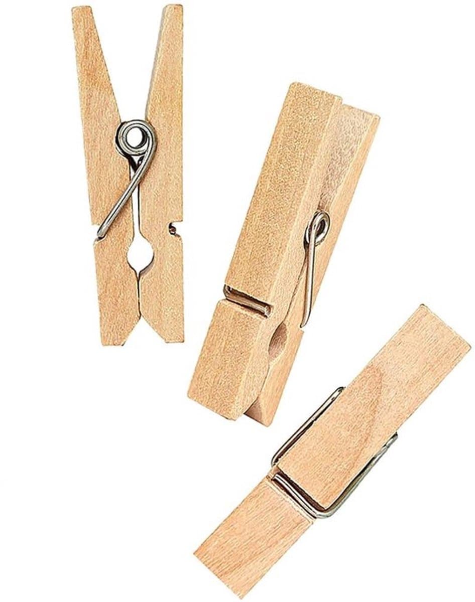 Wasknijper 100 Stuks - Houten Wasknijpers - Roestvrij Stalen Veerdraad - Ambachten - Geschenken - Duurzaam Gebruik - Houten Clips — afbeelding 1