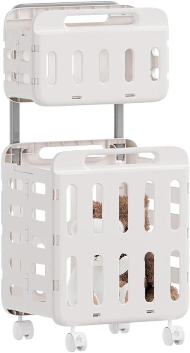 Wasmand op wielen - Kledingmand opbergmand - Kleding sorteren - Dubbellaags systeem - 47L x 41W x 14H cm - Wit — afbeelding 1