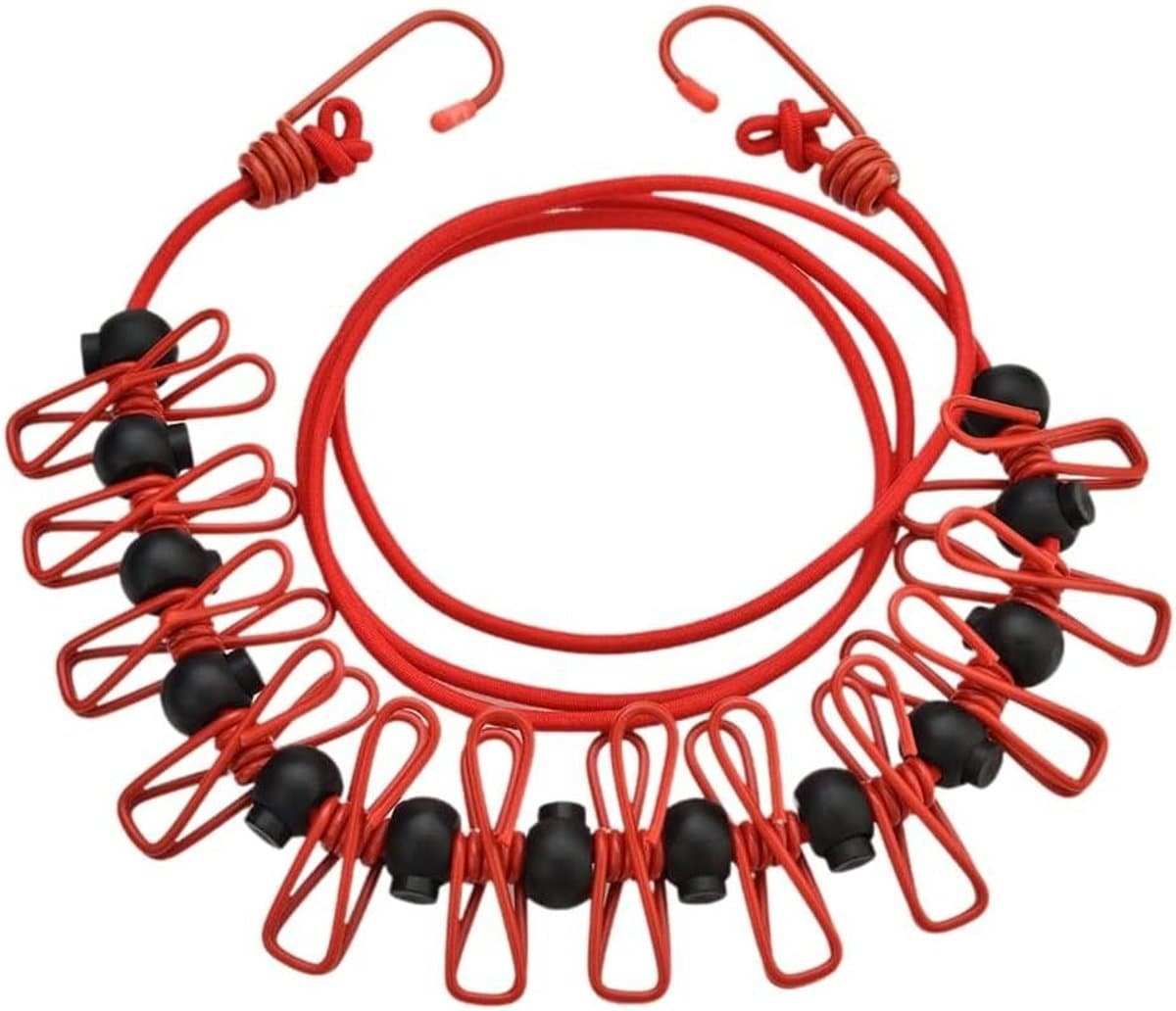 Intrekbare Waslijn - Kledinglijn met Clips - Kleding Drogen Onderweg - Met 12 Klemmen - 180 cm - Zwart — afbeelding 1