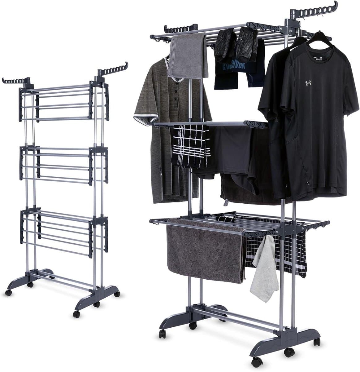 Waskrek - Droogtoren - Kleding Drogen - Inklapbaar - 45x75x173 cm - Zwart — afbeelding 1