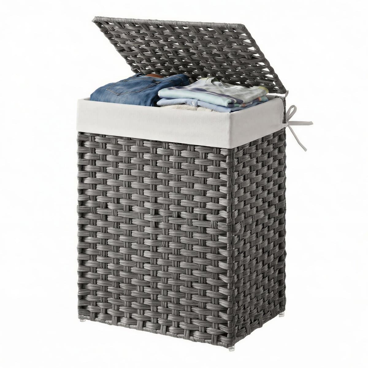SONGMICS - Wasmand - Smalle Wasmand van Synthetisch Rattan - Met Deksel en Handgrepen - Opvouwbaar met Uitneembare Waszak — afbeelding 1