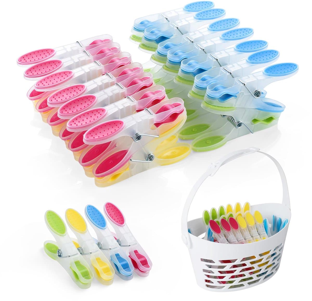Mand, kunststof, clothes pegs met antislip siliconen, meerkleurige wasknijpers, laat geen sporen achter voor ondergoed, broeken, T-shirts, sokken — afbeelding 1