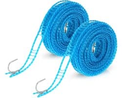 2 Stuks Antislip Waslijn Met Haken - Draagbare Reiswaslijn Voor Camping, Huishouden, Tuin en Buiten (5 Meter)