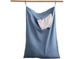 SnelShoppen - Hanging Laundry Bag 100% Linen, Ruimtebesparende Waszak 70x50 cm in Blauw voor Badkamer, Slaapkamer, Kinderkamer - Ideaal voor Thuis en