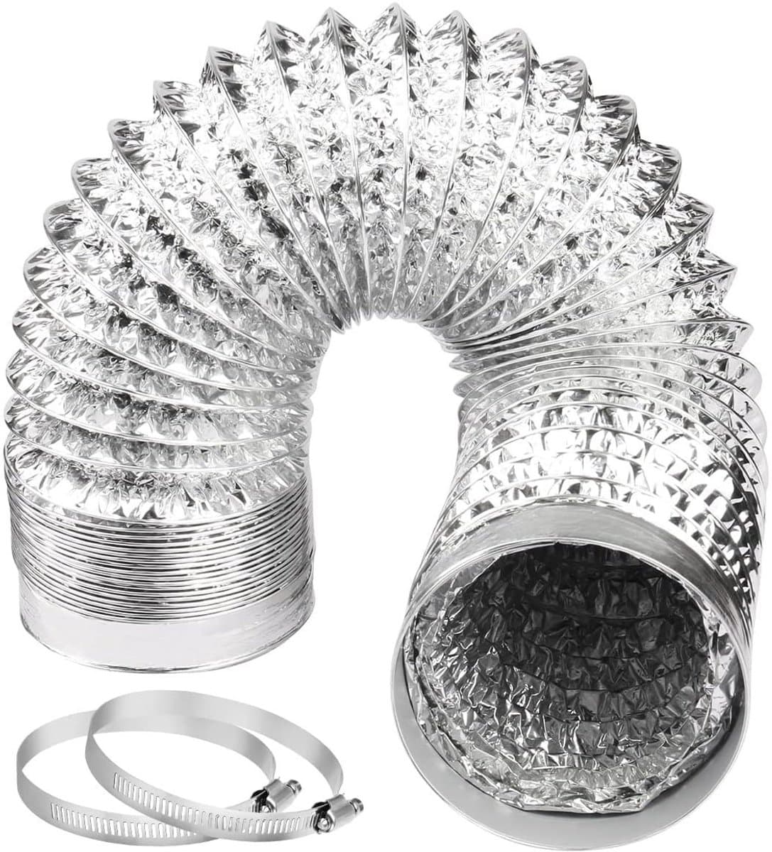 Draagbare airconditioningslang, 100 mm, flexibele ventilatieslang van PVC en aluminium, geschikt voor afzuigventilatoren, airconditioners, drogers en afzuigkappen,Zilver 1m — afbeelding 1