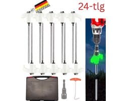 FAMEX 24-delige Schroefharing Set 20 cm, ichtgevende met Booradapter, Uithaak en Opbergbox, Tentharingen voor Camping