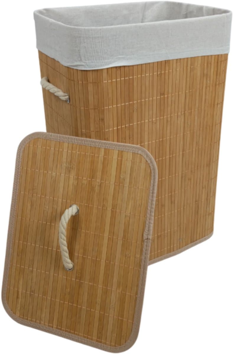Begryf - Wasmand - Bamboe - met deksel - - Naturel / grijs - 40 x 30 x 60 cm — afbeelding 1