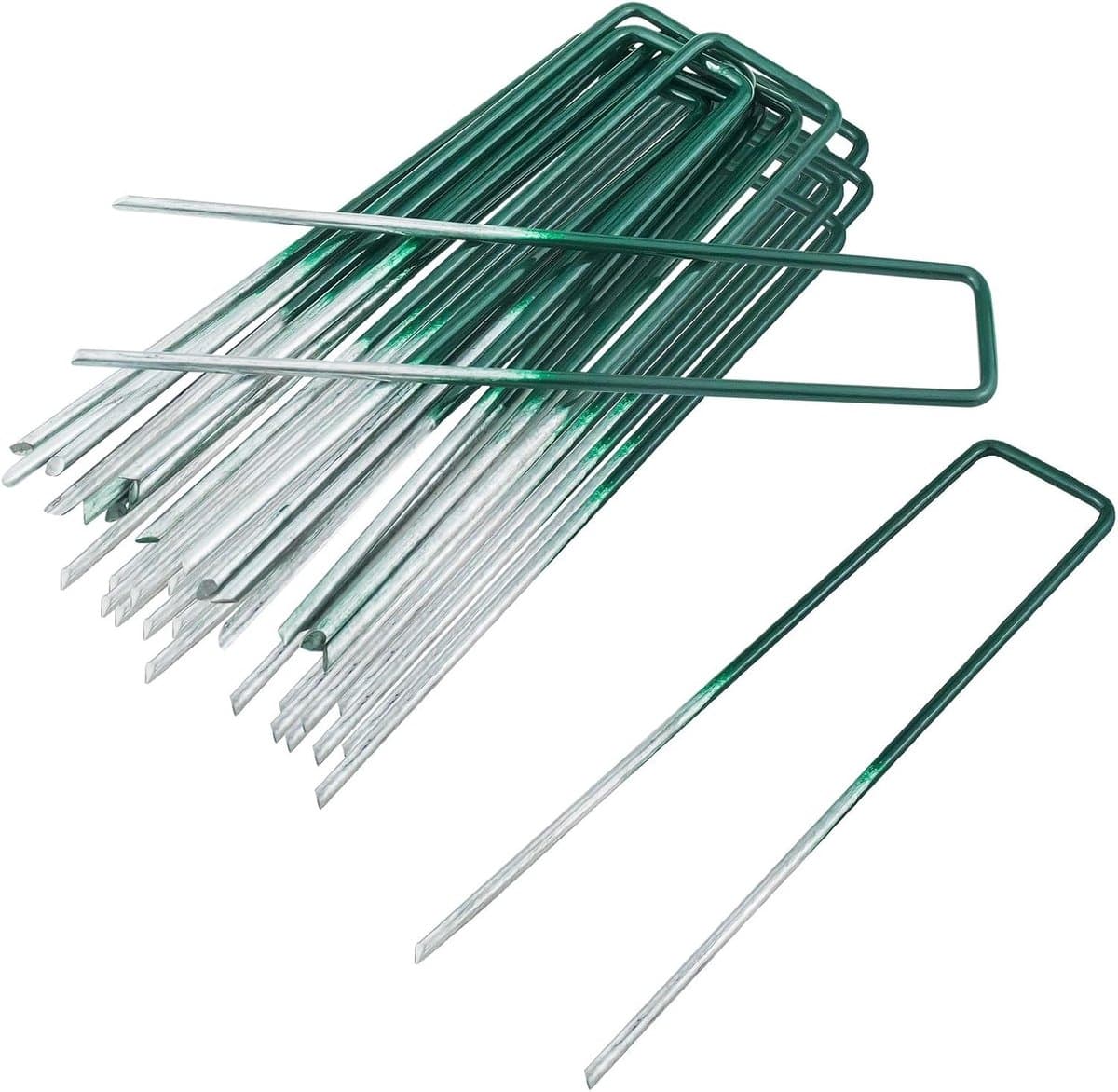 Grondanker - Half Groen - 150 mm lang, 25 mm breed, 3 mm dik - Verzinkt Stalen U-vormige Tuinharingen - Voor Tuin en Moestuin — afbeelding 1