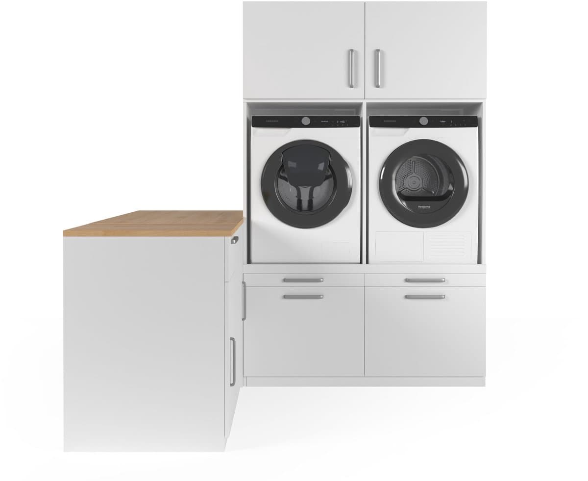 Wasophoogte® Wasmachine Kast Helsinki - Wasmachine verhoger - Wasmachine ombouw - 700(D)*2030(B)*2110(H) mm - Wit — afbeelding 1