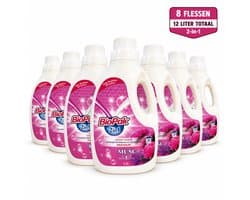 BioPak 2-in-1 Vloeibaar Wasmiddel & Wasverzachter Musc – 8 x 1,5 Liter – 12 Liter Totaal – Voor Gekleurde Was – Tot 240 Wasbeurten