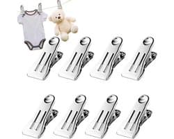 Kleerklemmen - Wasknijpers - Kleding Drogen - Roestvrij Staal - 8 Stuks - Wit