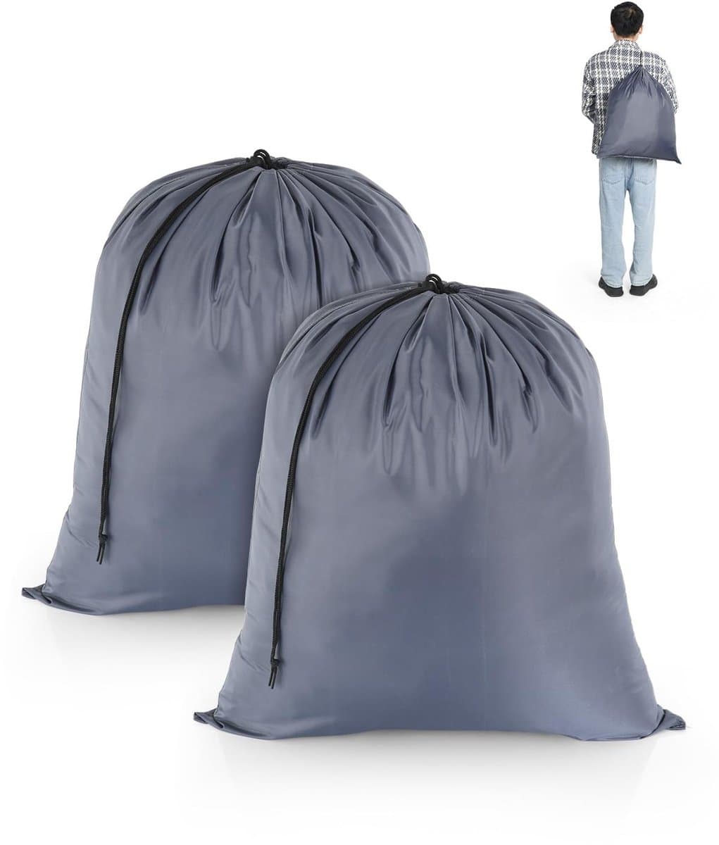 Dailygoods - OTraki Waszakken voor op reis, 2 stuks, waszakken voor de vuile was, opvouwbare opbergzak, scheurbestendig, voor speelgoed, camping, vakantie, studentenhuis, 50 cm x 60 cm, grijs — afbeelding 1