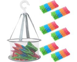 SnelShoppen - 72 Stuks Kledingknijpers met Mand, Kledingknijpers Zonder Print, Winddichte Antislip Kledingclips voor Thuis, Kamperen, Waslijn, Handdoe