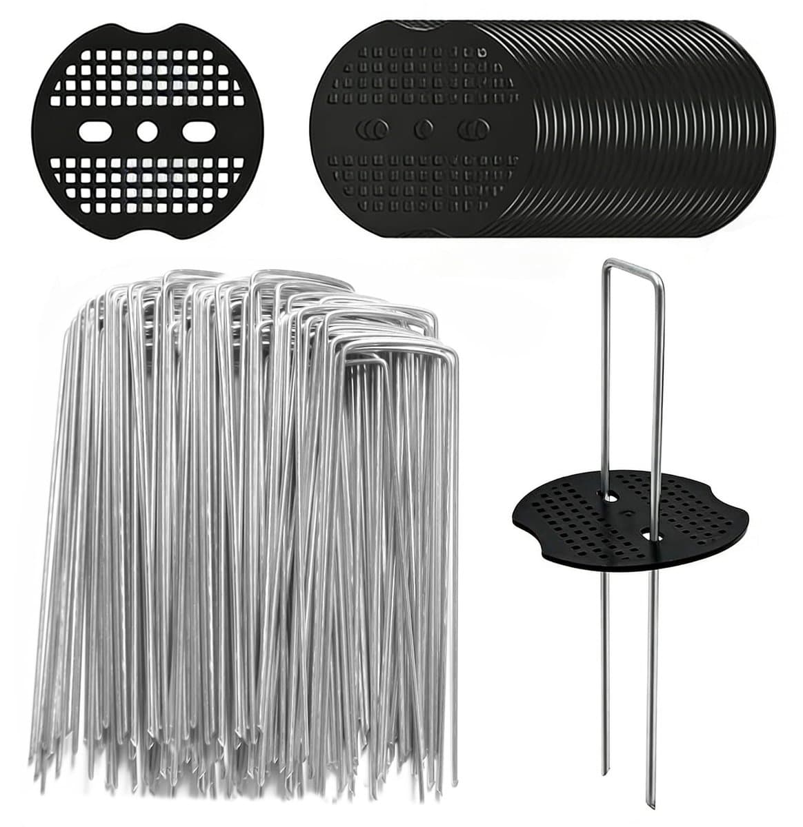 Dailygoods- Onkruidvlieshaken 60 stuks - Grondankers - U-vormige Haringen - Verzinkte Stalen Palen - Bufferschijven 150 x 40 mm - Duurzaam en Herbruikbaar — afbeelding 1