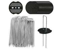 Dailygoods- Onkruidvlieshaken 60 stuks - Grondankers - U-vormige Haringen - Verzinkte Stalen Palen - Bufferschijven 150 x 40 mm - Duurzaam en Herbruikbaar