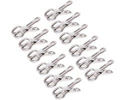 Dailygoods- Handdoekclips Winddicht - Roestvrij Staal - 12 Stuks - 8,5 cm - Geschikt voor Ligstoelen - Grove Opening - Ideaal voor Strand - Strandclips