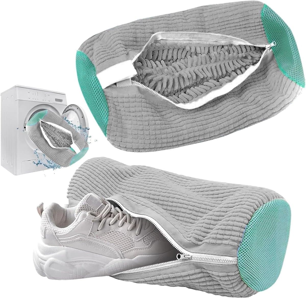 Thijox - 2 Stuks Herbruikbare Schoenenzakken voor Wasmachine - Waszakken met Ritssluiting voor Sneakers, Sportschoenen en Meer - Grijs, 360 Graden Bes — afbeelding 1