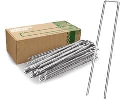 SnelShoppen - Gardengloss Anti-Roest Stalen Grondankers voor Extreem Harde Bodem (100 Stuks) - 200mm Lang, 25mm Breed, Ø 3.8mm - Perfect voor Tuin, Ca