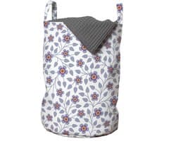 ABAKUHAUS Bloemen-waszak met bloeiende lentebloemen, wasmand met handgrepen, trekkoordsluiting voor wasserettes, 33 cm breed × 49 cm hoog, Hemelsblauw-Wit