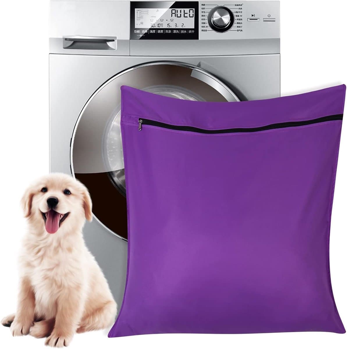 Waszak Voor Huisdieren Wasgoed - 65x70cm - Met Rits Voor Wasmachines - Vangt Dieren Haren Op - Paars — afbeelding 1