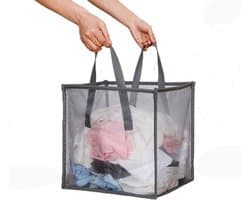 Wasmand - Opvouwbare waszak van mesh - Met handvat - Enkellaags - 33 cm - Draagbaar en duurzaam - Opvouwbaar voor opslag - Opvouwbare kledingmand - Geschikt voor kinderkamers, studentenkamers of op reis - Grijs