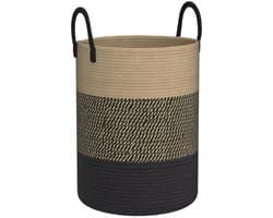 Geweven wasmand met handvat, perfect voor het opbergen van vuile was of speelgoed, 38 cm x 50 cm, beige/zwart.