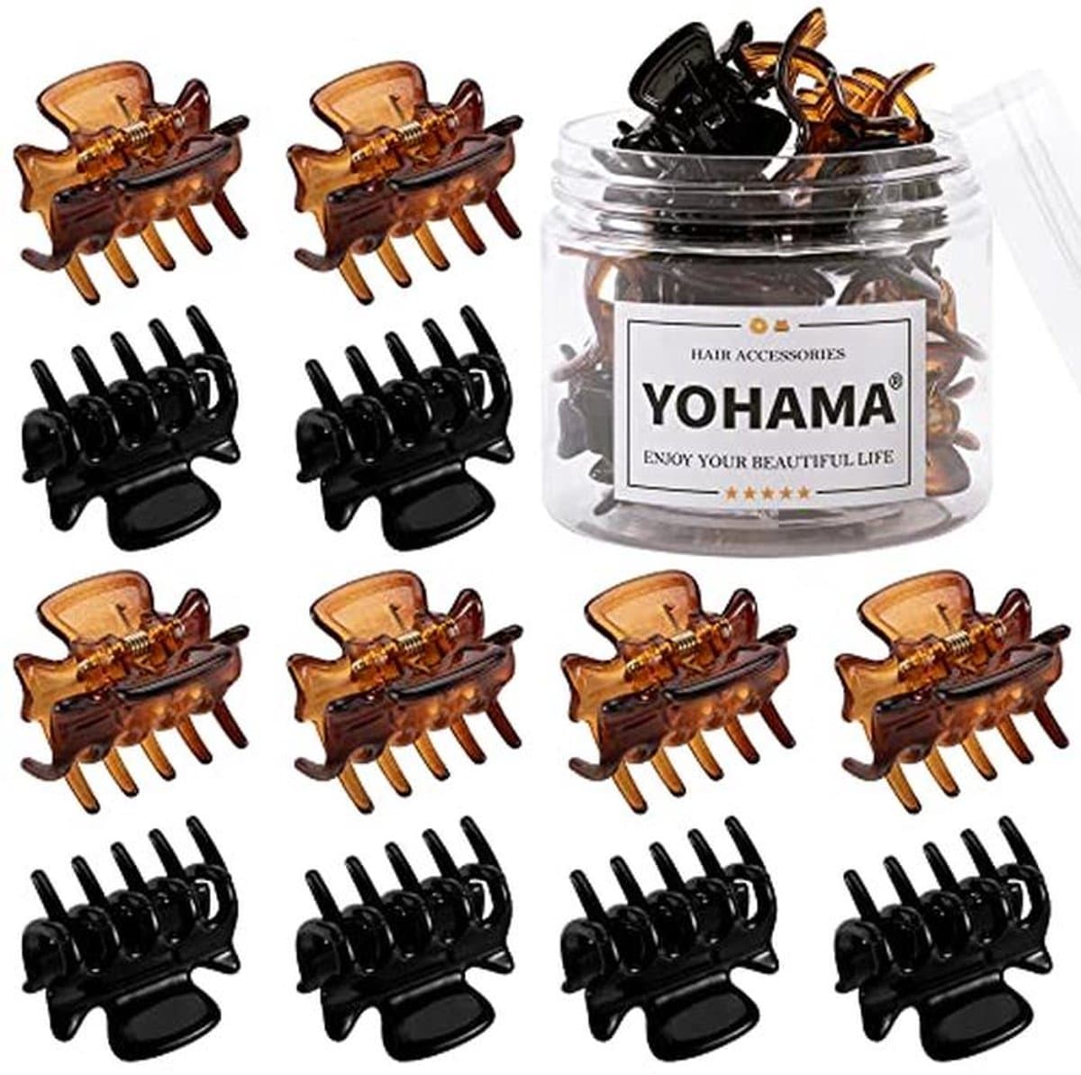 12 Stuks Kleine Haar Klauw Clips - Duurzame Mini Kaak Clips voor Kinderen en Volwassenen - Antislip Haarspeldjes in Zwart en Bruin — afbeelding 1