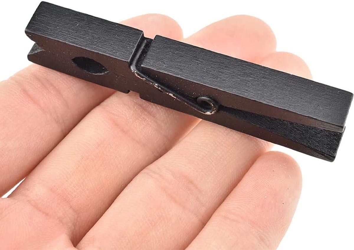 Houten Kledspeldjes - Wasknijpers - Kleding Drogen - Stevige Veren - 16 Stuks - Zwart — afbeelding 1