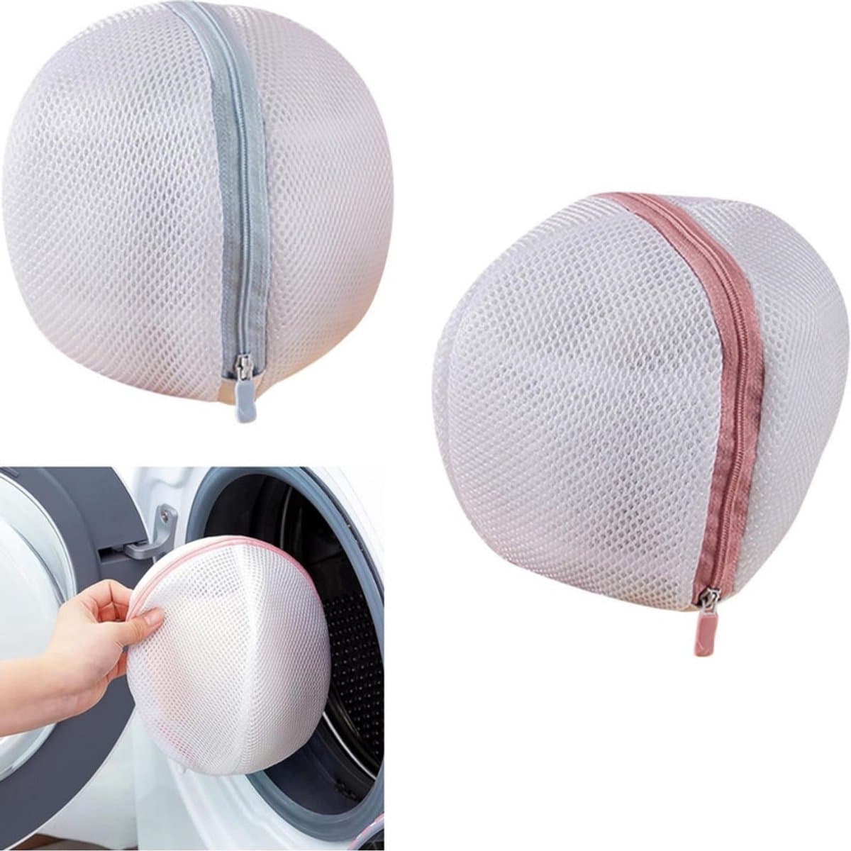 Set van 2 stuks - BH-waszak - Waszak van mesh - Waszak - Anti-vervorming - Mesh-materiaal - Met rits - Blauw, roze - 14×16cm - Geschikt voor het wassen van dameskleding — afbeelding 1