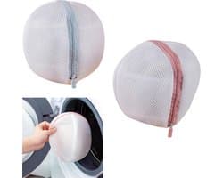 Set van 2 stuks - BH-waszak - Waszak van mesh - Waszak - Anti-vervorming - Mesh-materiaal - Met rits - Blauw, roze - 14×16cm - Geschikt voor het wassen van dameskleding — afbeelding 1