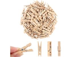 100 Mini Wasknijpers Houten Wasdrogerklemmen met Opbergtas - Allround voor Huishouden, Knutselen en Decoratie
