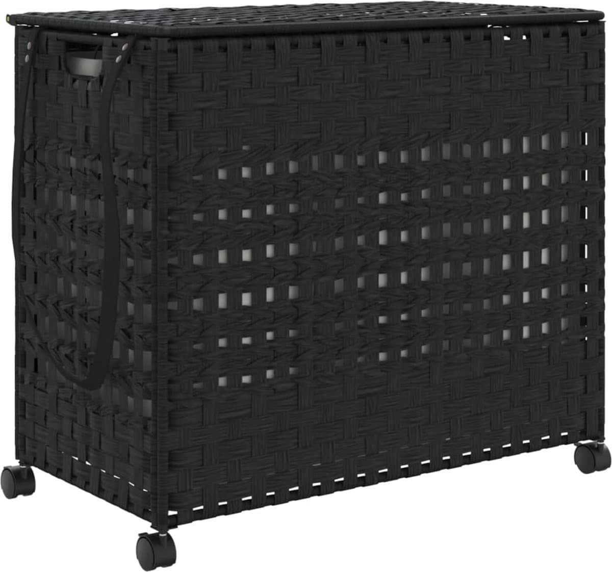 vidaXL - Wasmand - op - wielen - 66x35x60 - cm - rattan - zwart — afbeelding 1