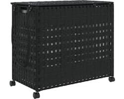 vidaXL - Wasmand - op - wielen - 66x35x60 - cm - rattan - zwart