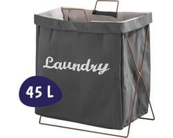 Wasmand - Katoen - Grijs - Opvouwbare Wasmand - Inklapbare Wasmand - Wasmand Met Hengsel - Wasmand Op Poten