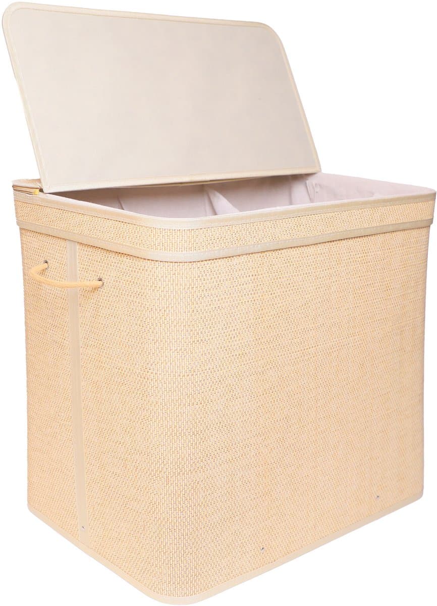 Wasmand - 170 liter - 3 vakken - opvouwbaar - bamboe — afbeelding 1