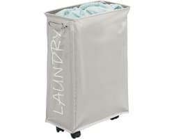 Grote Wasmand met Wieltjes - Inklapbaar - Voor Slaapkamer en Wasruimte - Lichtgrijs