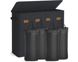 ELYSIVM Wasmand - Wasmand met 4 vakken - Wasmand met deksel - incl. 5 labels - Uitneembare wasbare binnenzak - 210 L - tot 20 kg - 84x33x75cm - Zwart