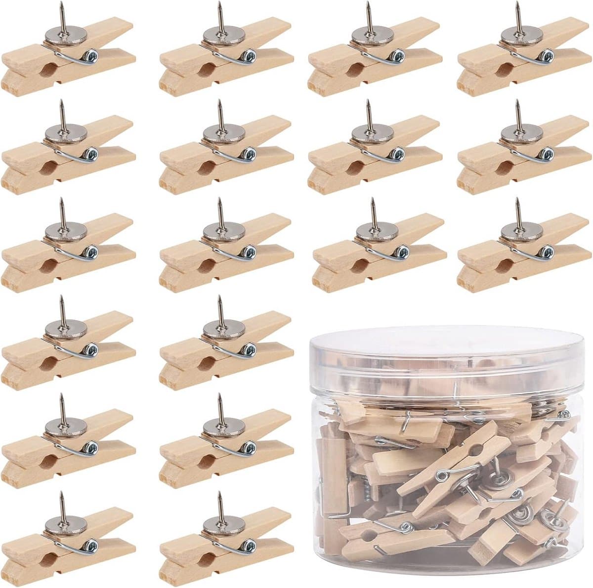 Houten Duwspelden - Clip Punaise - Foto's Ophangen - Schadevrije Bevestiging - 50 Stuks - Houtkleur — afbeelding 1