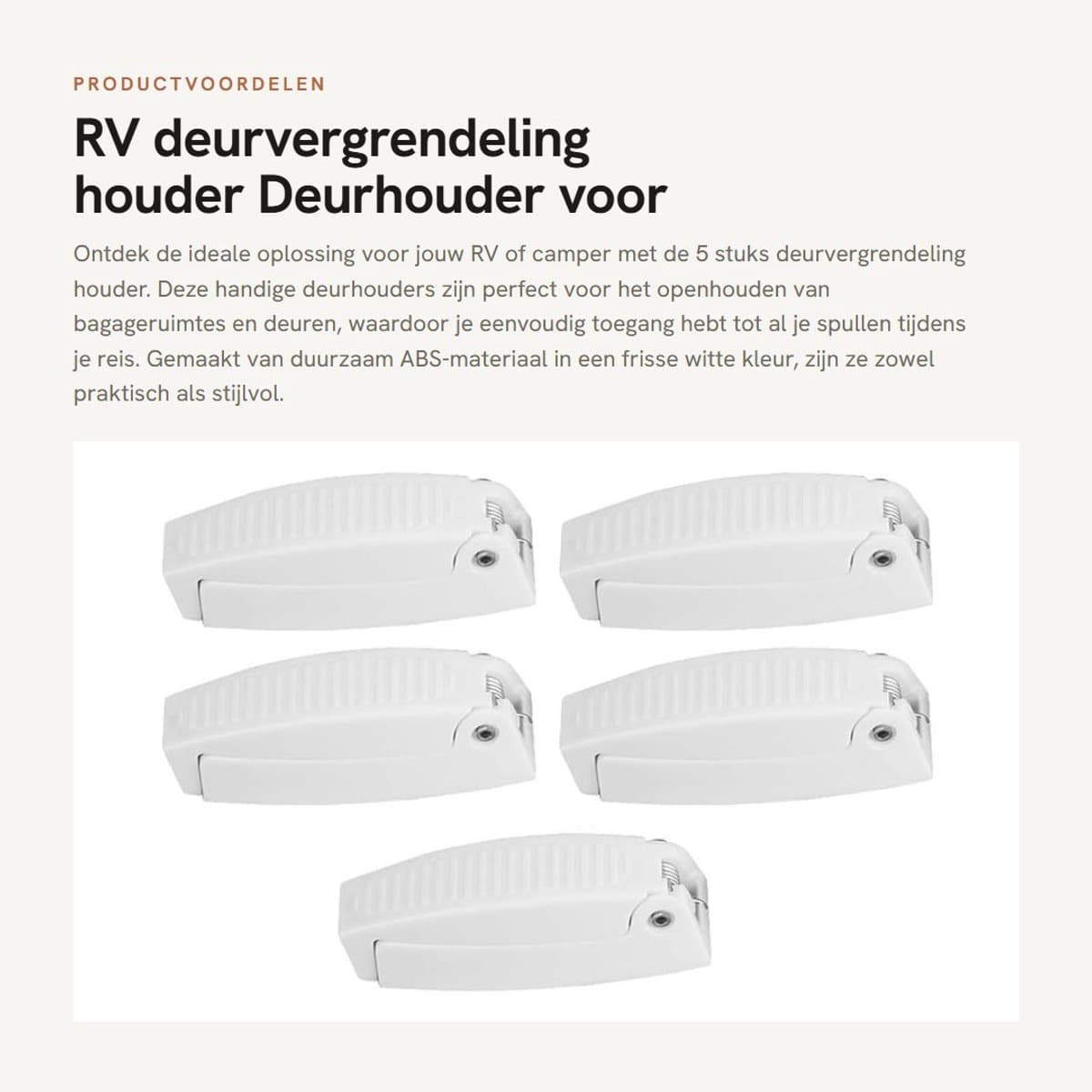 Dailygoods- Deurvergrendeling 5 Stuks - Deurstopper - Deurvastzetter - Deurhouder - RV Deurhouder - Wit, ABS Materiaal — afbeelding 1