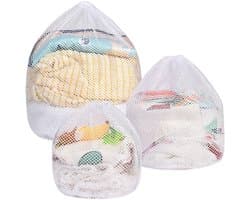 Allecto - 3-delige trekkoord waszak - waszakken met gaas - delicate was - 3 stuks - wasmachine - speelgoedopslag - geschikt voor babykleding