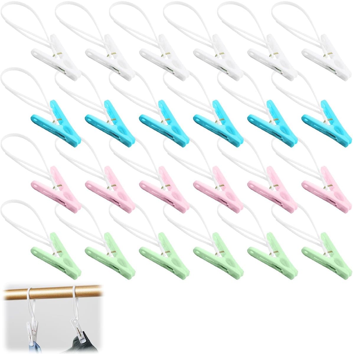 Dailygoods- Wasknijpers 24 stuks - Antislip PP Kunststof/Metaal - Verstelbare Ophangkoord - Duurzaam/Weerbestendig - Ergonomische Grip - Krachtige Veer - Wasclips — afbeelding 1