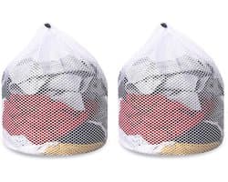 2-stuks Waszak van mesh - Trekkoordtas - Opbergtas van mesh - kledingtas met trekkoord - Verdikte mesh tas - Waszak - Opbergtas - anti-klit en anti-vervorming - 60*50 cm - Voor kleding, ondergoed, lakens, enz. - Wit