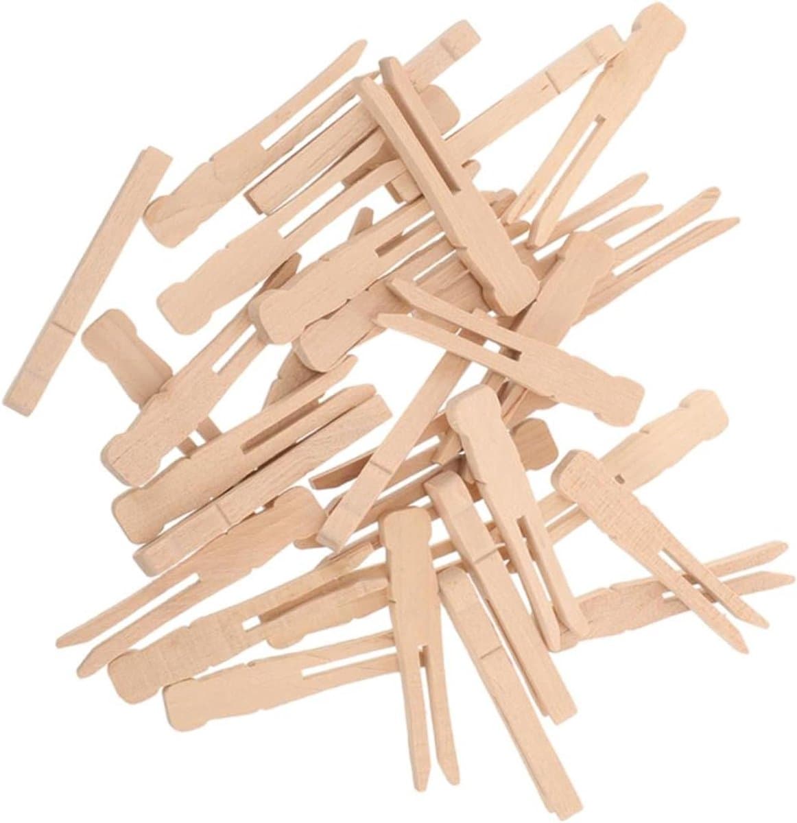 Houten Klemmen - Wasknijpers Clips - Kleding Ophangen - Gladde Afwerking - 50 Stuks - Beige — afbeelding 1