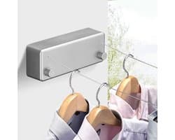 Uitschuifbare Waslijn – ABS-behuizing + Aluminium Droger met Verstelbaar Dubbel Touw van Roestvrij Staal – Hotelstijl, Robuuste Uitvoering – Wandmontage – 4,2 m – Zilver